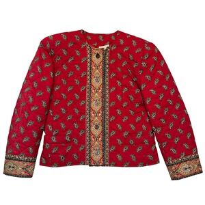 Vera Bradley Red Quilted Paisley Print Heritage Folk Art Button Up Jacket Size S